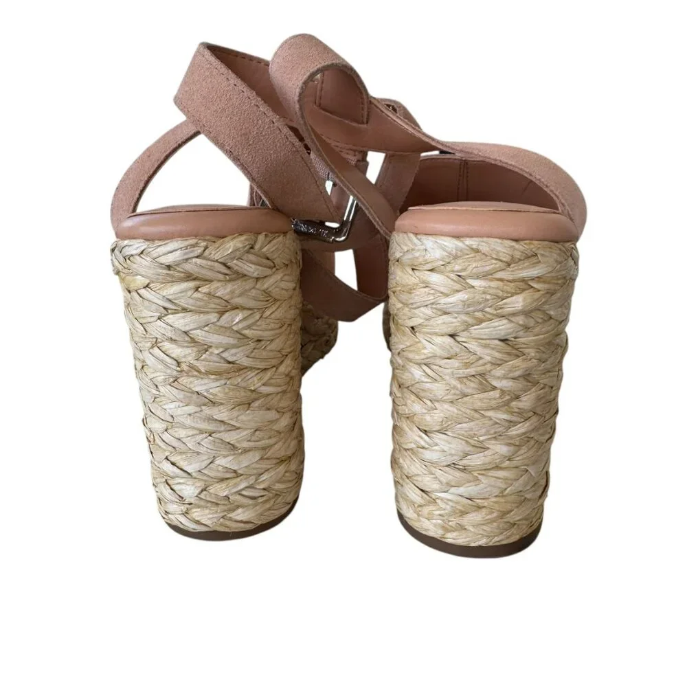 MARC FISHER Nelly Ankle Strap Wedge Espedrille Sandal In peach suede.  S…